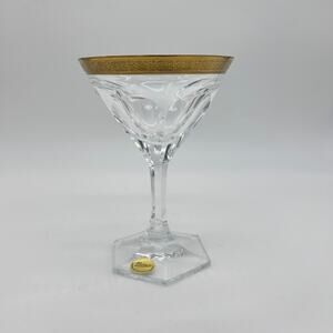 Moser Gold Rimmed Martini Cocktail Glass Single FLAWED Bohemian Art Deco Glass
